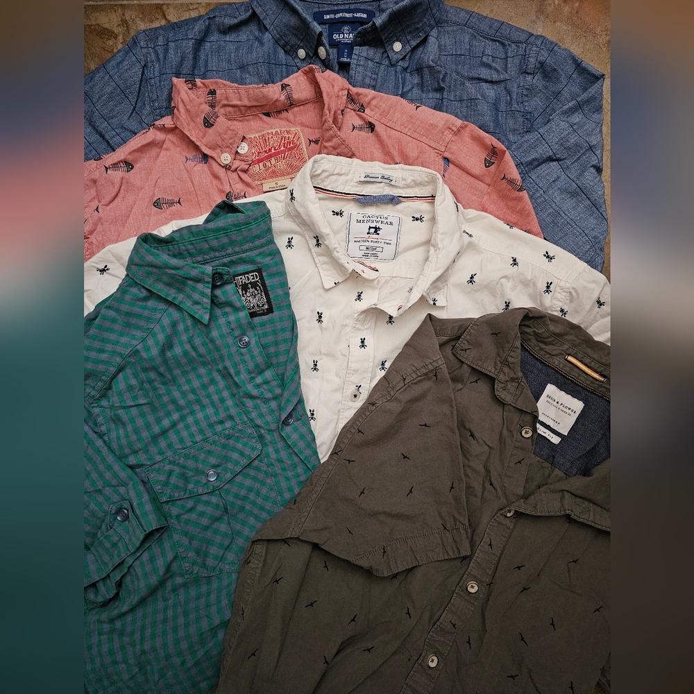 Men's Small Bundle 5 Button Down Shirts Short Sle… - image 1